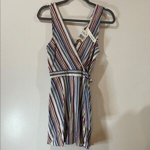 Speechless Striped V neck Sleeveless Wrap Dress NWT Sz Small Pockets!
